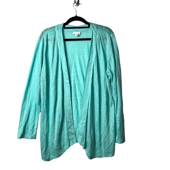 J. Jill love linen 100% linen open turquoise sweater women’s large - Picture 1 of 8